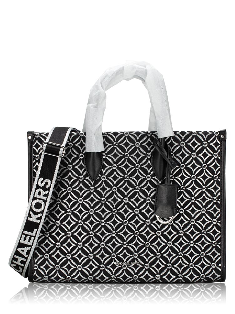 Mirella Metallic Jacquard Medium Tote Black Silver