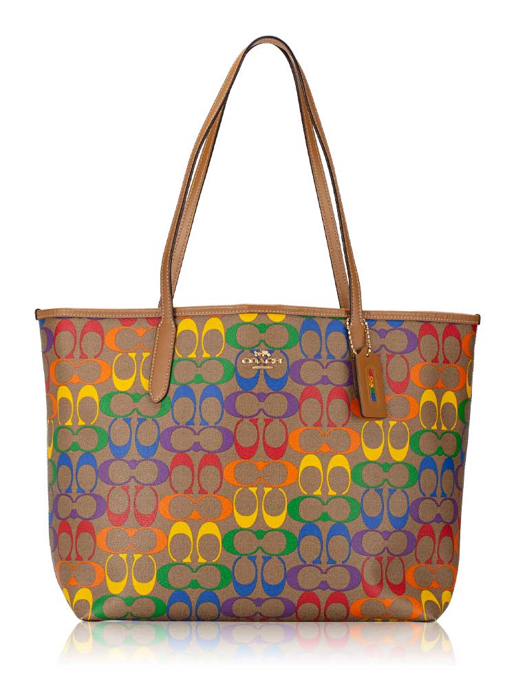 C4181 Signature Rainbow City Tote Light Saddle Multi