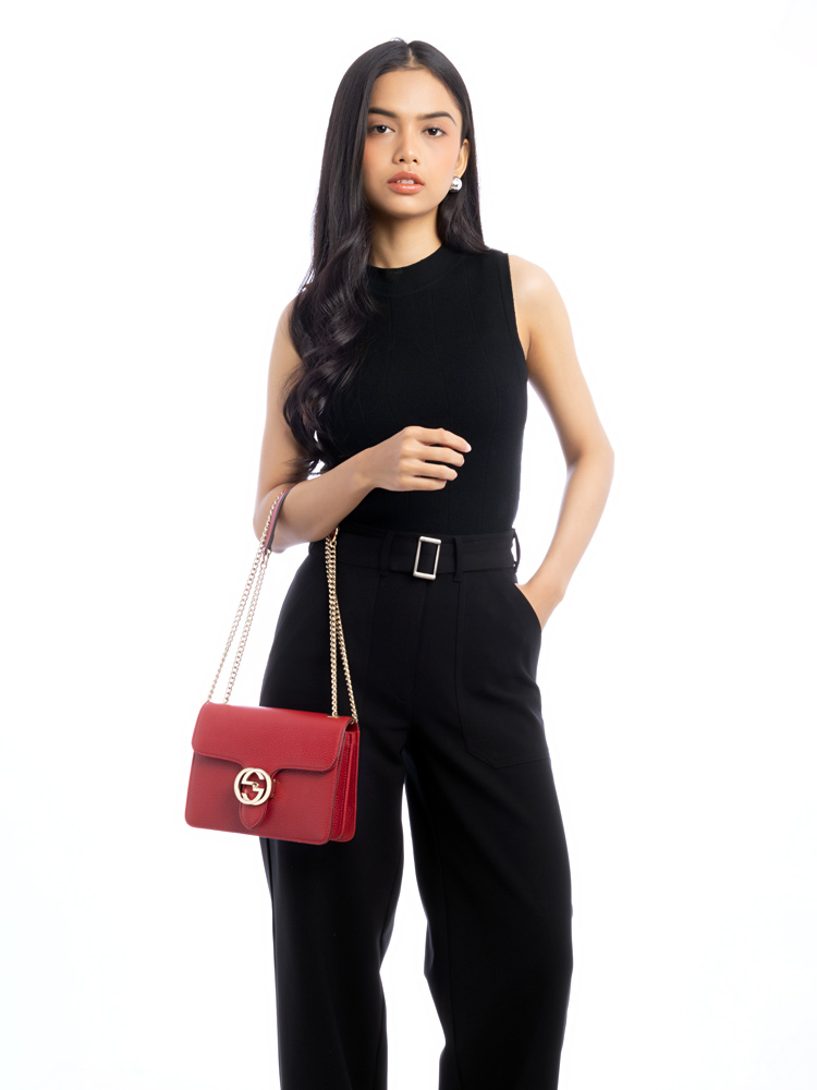 Dollar Calfskin Interlocking G Small Shoulder Bag Red