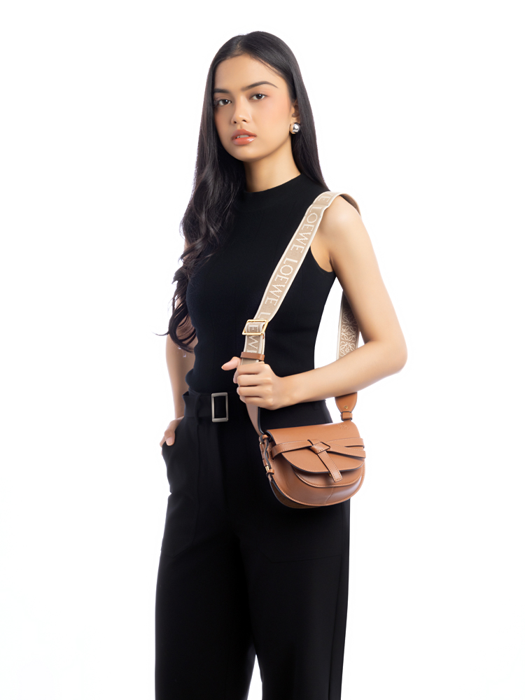 Calfskin Jacquard Mini Gate Dual Bag Tan