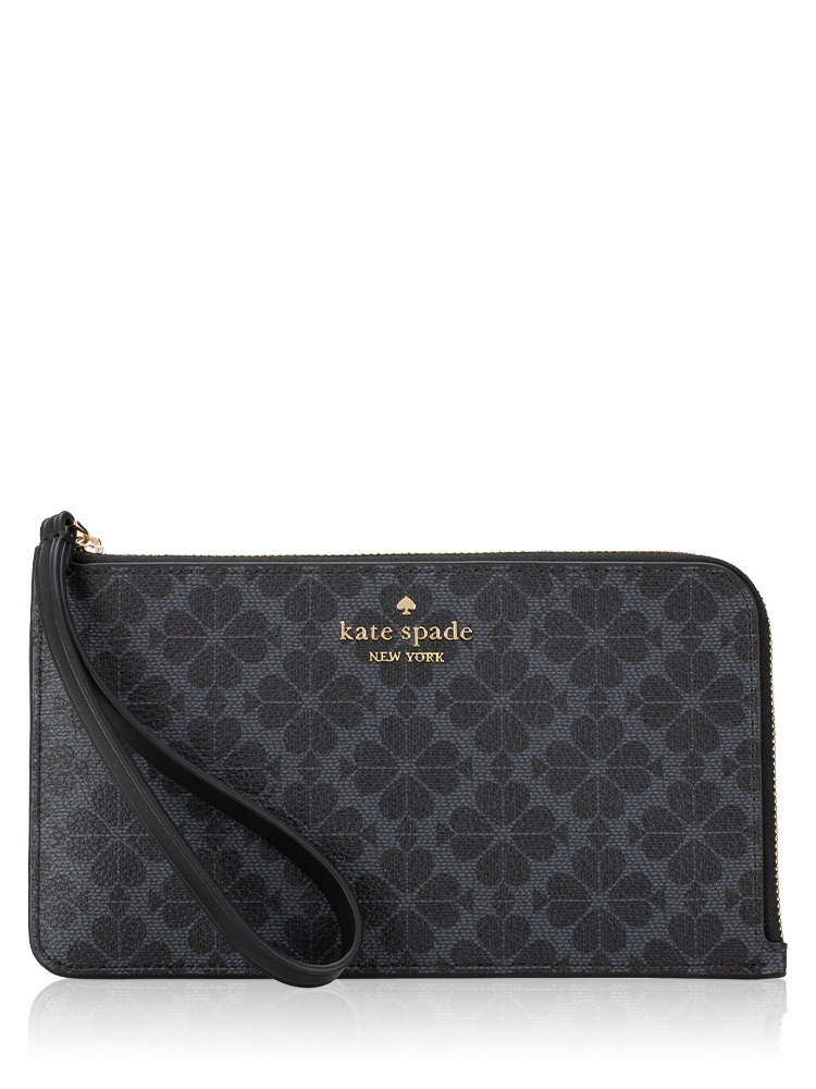 Lucy Spade Flower Medium L Zip Wristlet Black