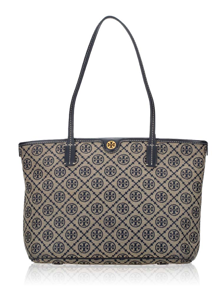T Monogram Small Zip Tote Tory Navy