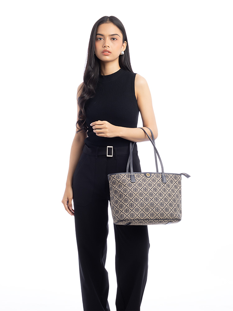 T Monogram Small Zip Tote Tory Navy