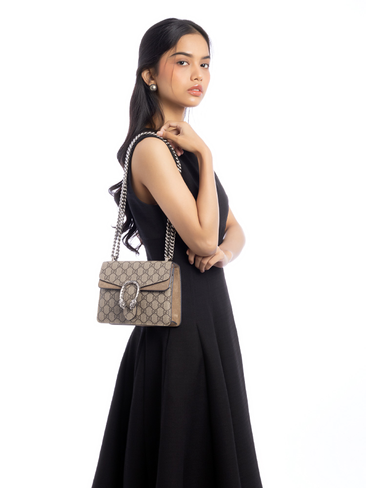 GG Supreme Dionysus Mini Flap Shoulder Bag Taupe