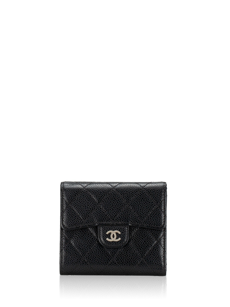 Caviar Classic Compact Trifold Wallet Black
