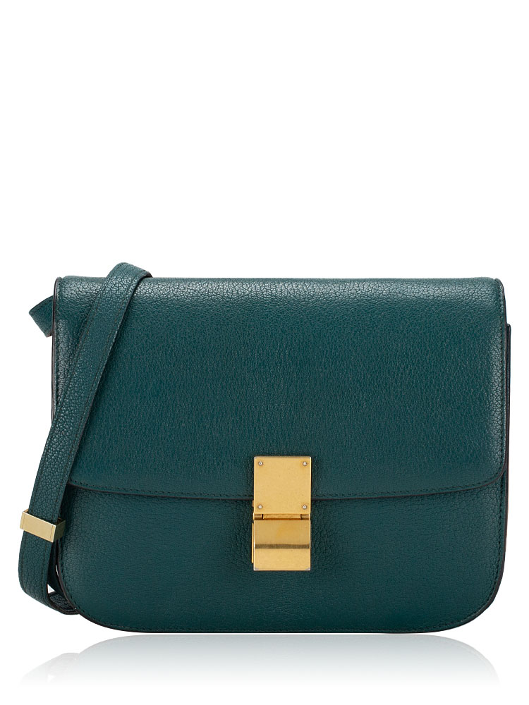 Goatskin Classic Box Medium Flap Bag Dark Green