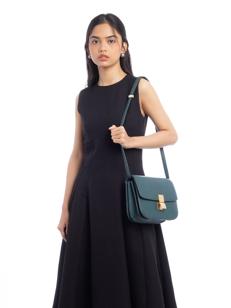 Goatskin Classic Box Medium Flap Bag Dark Green