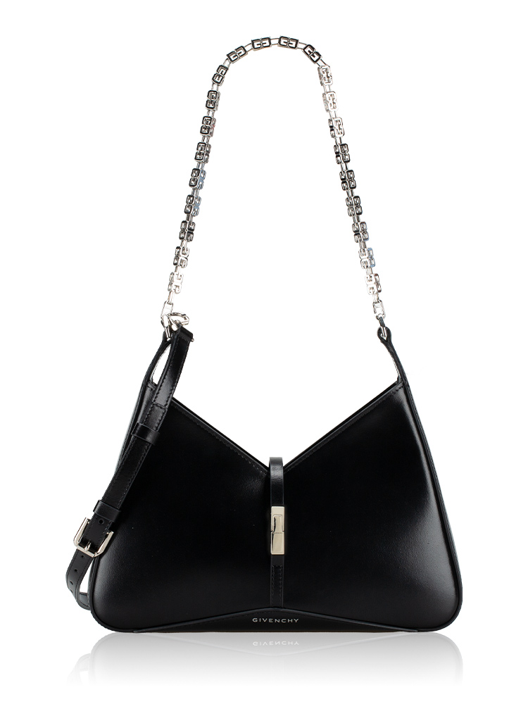 Box Calfskin Cut Out Small Shoulder Bag Black