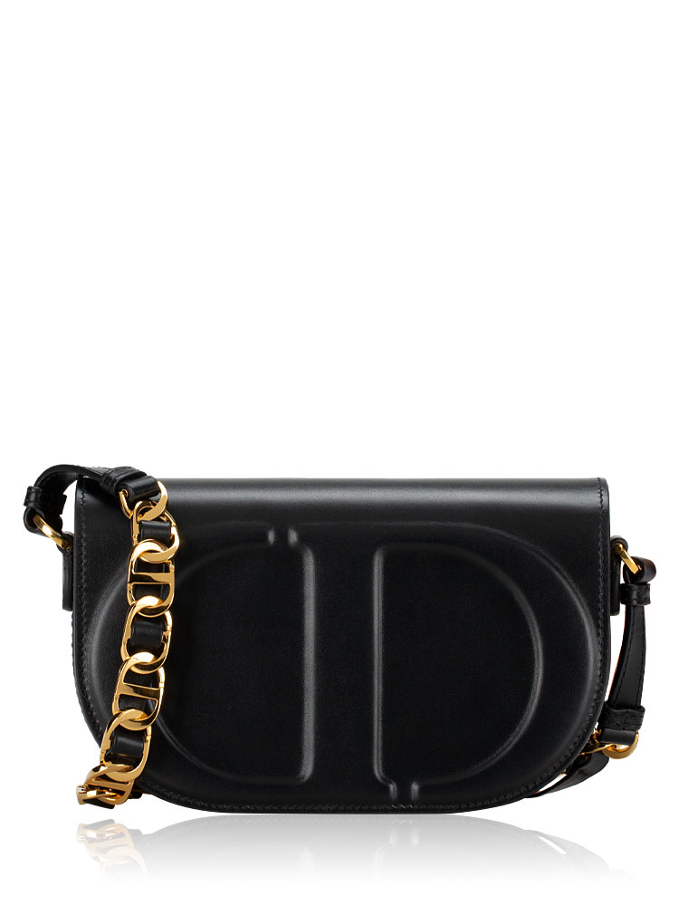 Calfskin CD Signature Flap Crossbody Black