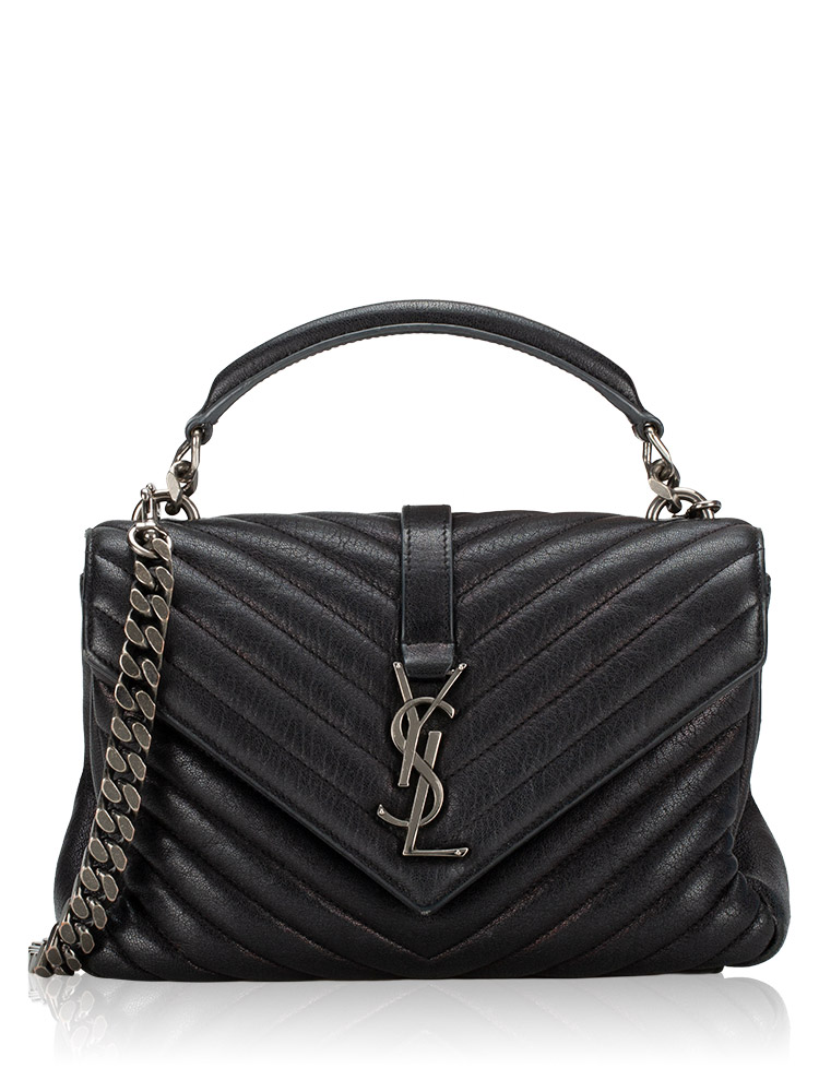 Sheepskin Matelasse Monogram College Medium Shoulder Bag Black