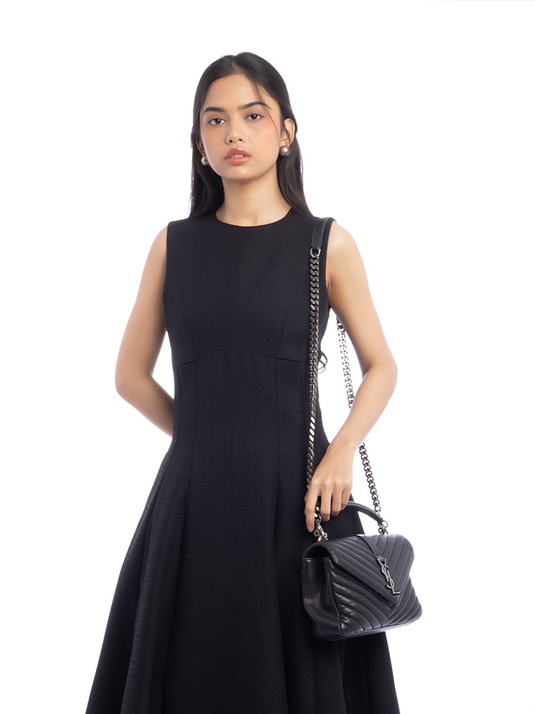 Sheepskin Matelasse Monogram College Medium Shoulder Bag Black