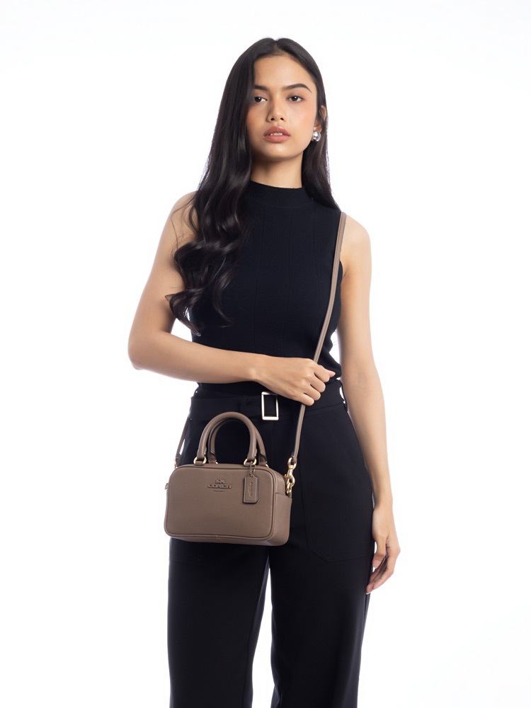 CT776 Leave Leather Top Handle Crossbody Dark Stone