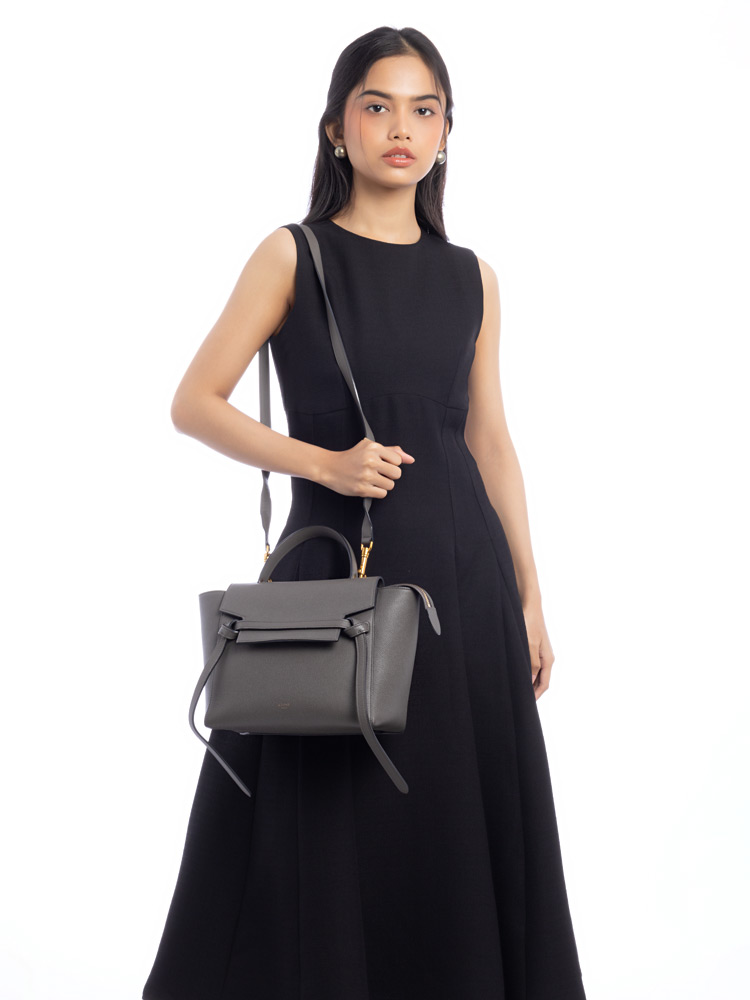 Grained Calfskin Micro Belt Bag Grey