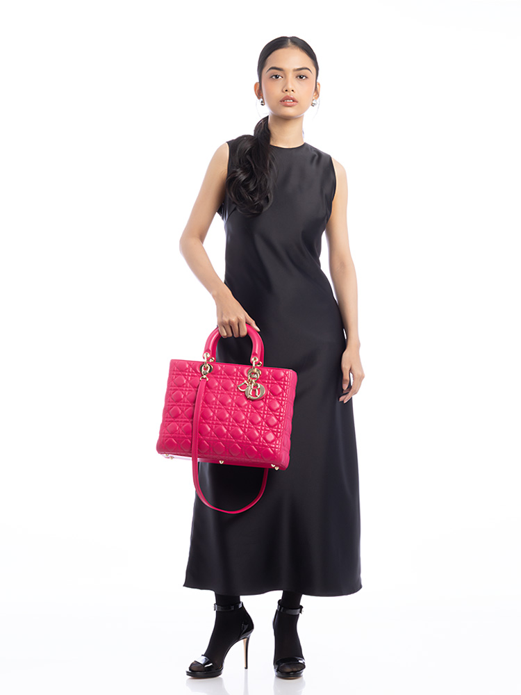 Lambskin Large Lady Dior Fuchsia