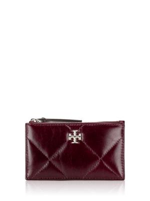 Kira Diamond Quilted Distressed Small Zip Card Case Dark Carmine