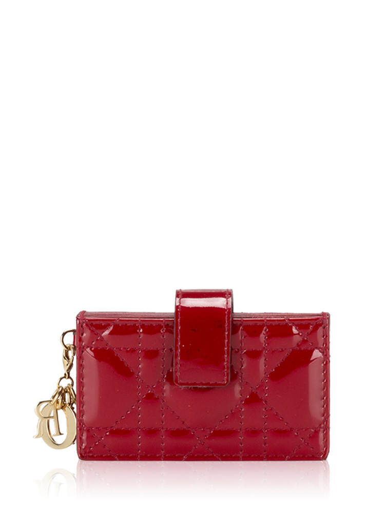 Patent Cannage Lady Dior Gusseted Card Holder Rouge Ceris