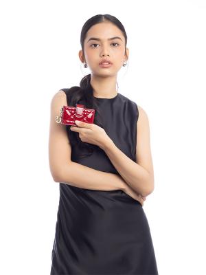 Patent Cannage Lady Dior Gusseted Card Holder Rouge Ceris