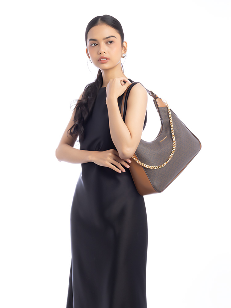 Signature Wilma Large Chain Shoulder Bag Brown