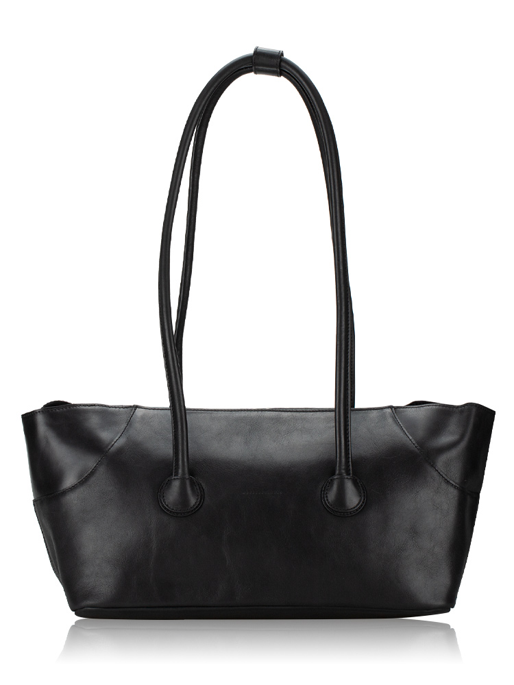 Pull-Up Leather Large Boat Shopper Black