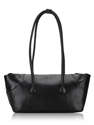 Pull-Up Leather Large Boat Shopper Black