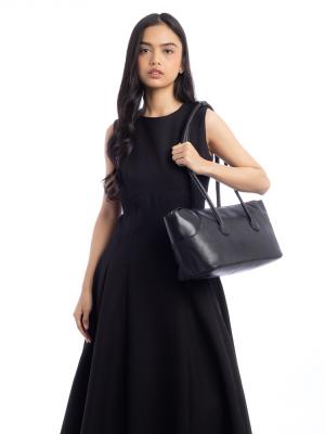 Pull-Up Leather Large Boat Shopper Black