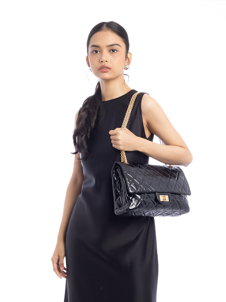 Distressed Patent 2.55 Reissue 227 Flap Bag Black