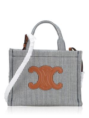 Striped Canvas Triomphe Thais Small Cabas Natural Navy Blue