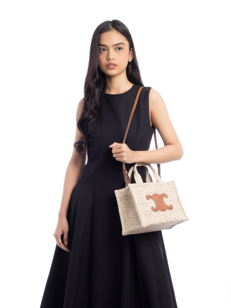 Printed Canvas Triomphe Thais Small Cabas Beige Tan