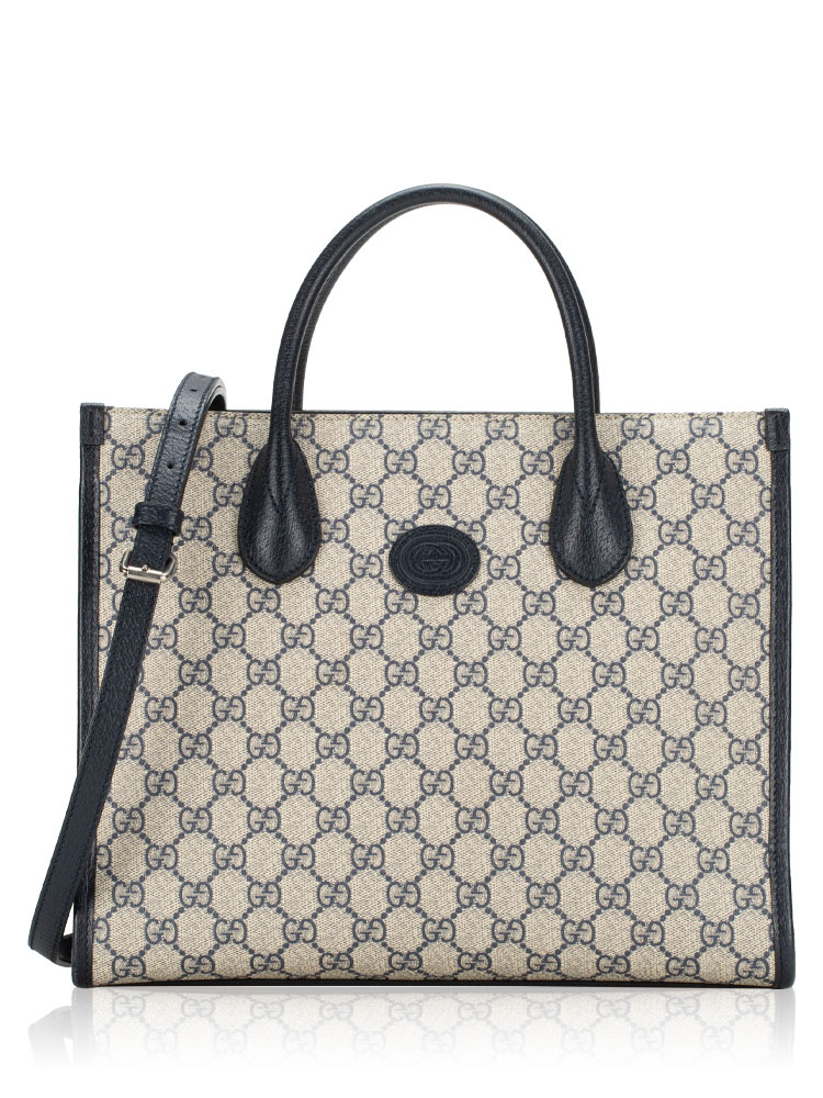 GG Supreme Retro Interlocking G Small Tote Beige Blue