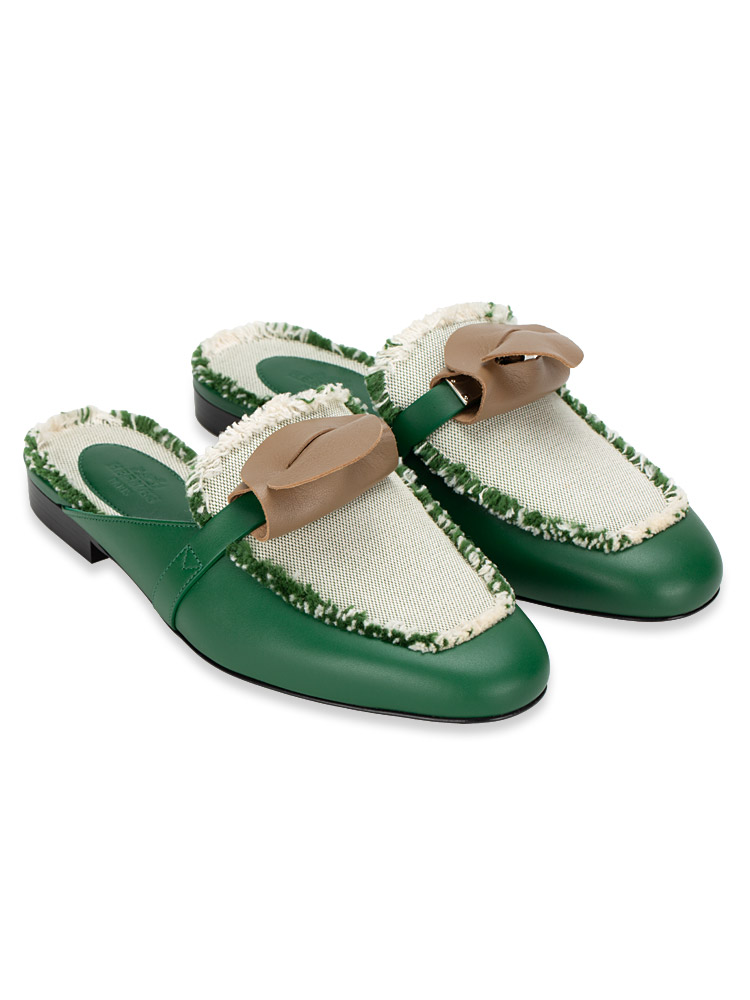 Toile H Effrangé Oz Mules Veau Vert Cactus Sz 35.5