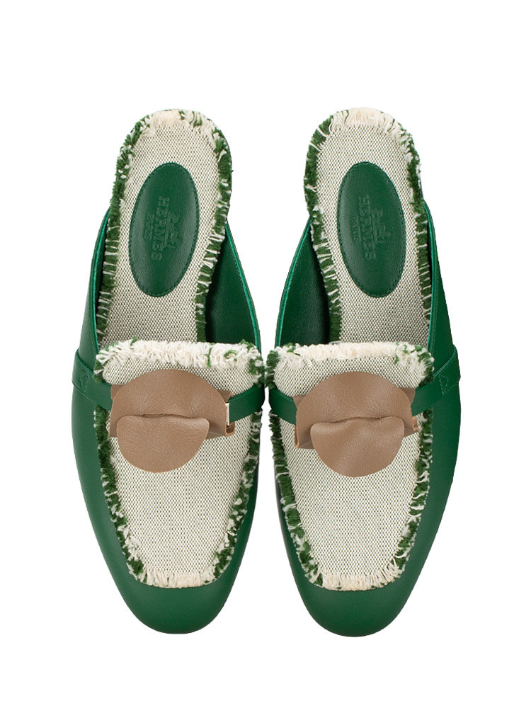 Toile H Effrangé Oz Mules Veau Vert Cactus Sz 35.5