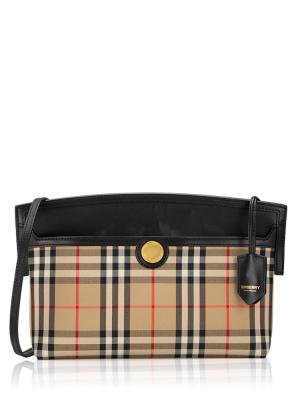 Calfskin Vintage Check Society Small Pochette Archive Beige Black