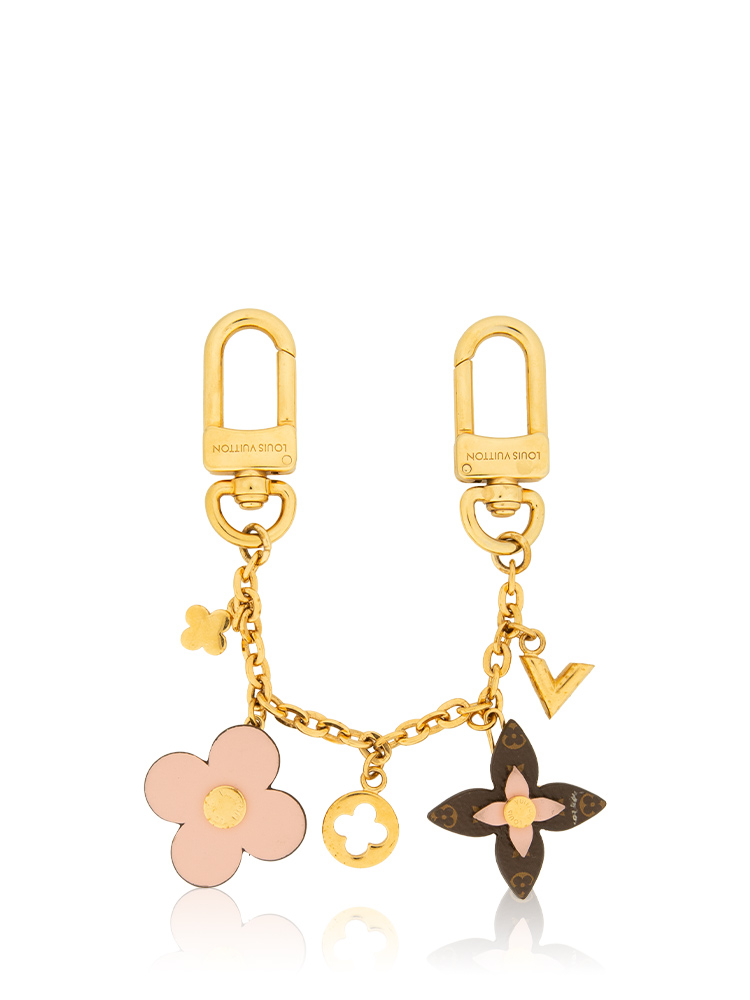 Brass Monogram Blooming Flowers Bag Charm Key Holder Rose Ballerine