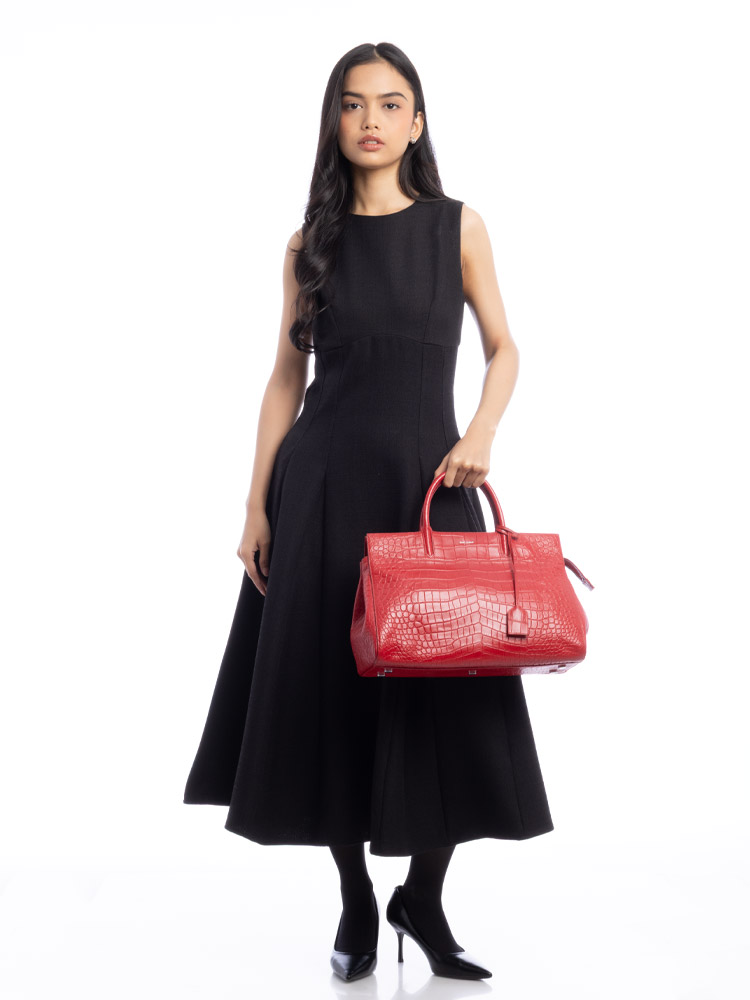 Croc Embossed Rive Gauche Medium Cabas Red