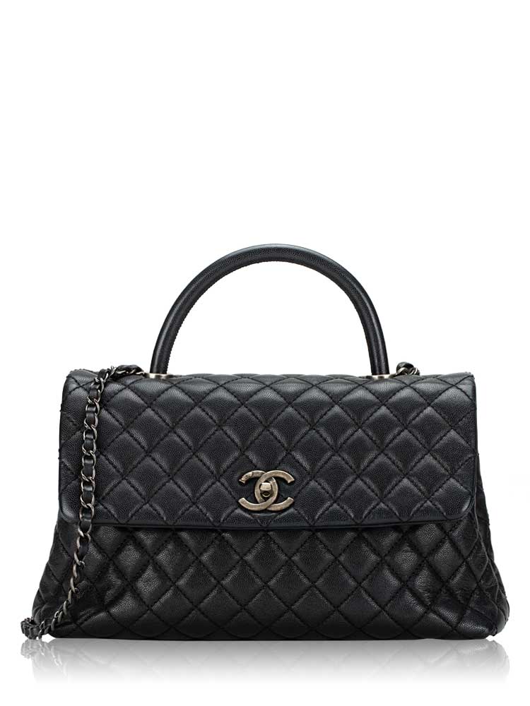 Caviar Coco Handle Large Flap Bag Black