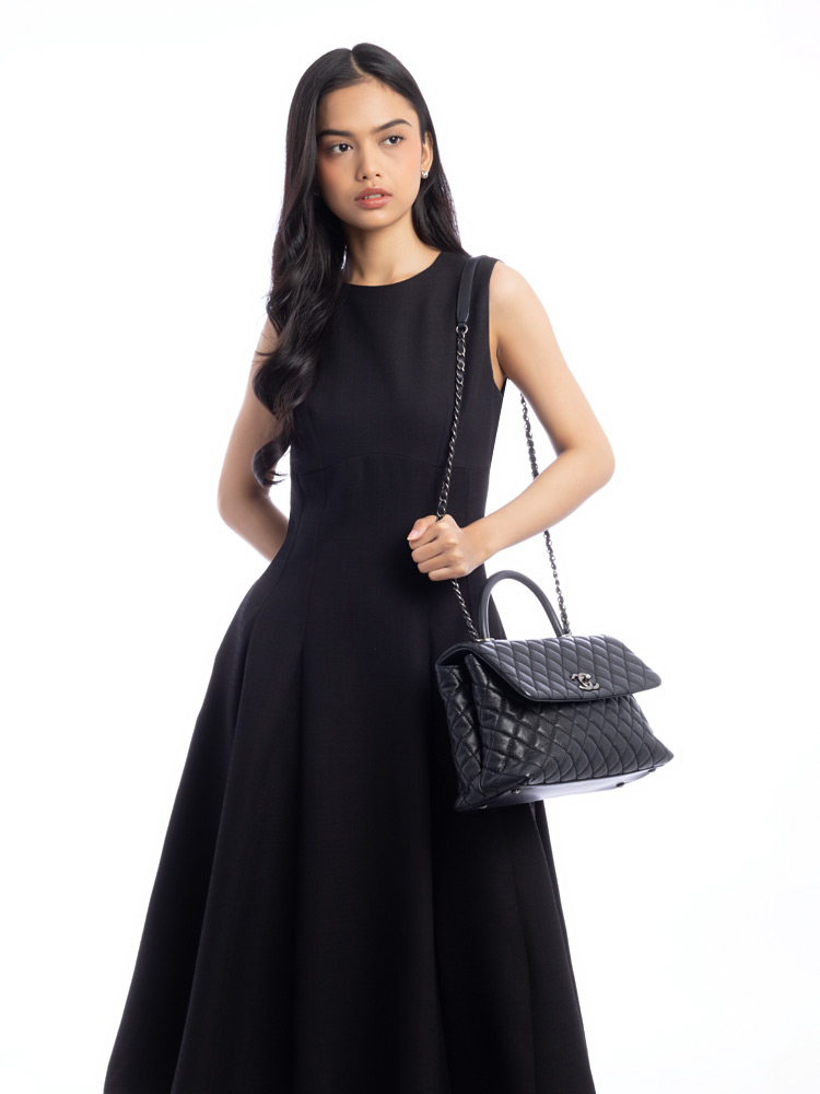 Caviar Coco Handle Large Flap Bag Black