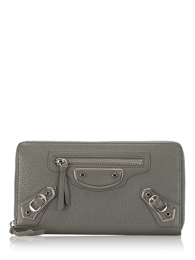 Gold Metallic Edge Continental Zip Wallet Gris Acier