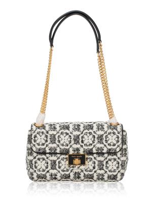 Evelyn Flower Spade Tweed Medium Shoulder Bag Black Multi