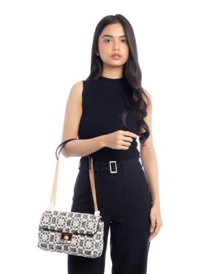 Evelyn Flower Spade Tweed Medium Shoulder Bag Black Multi