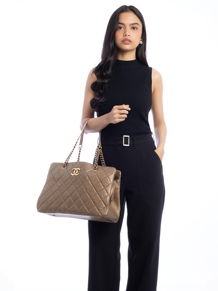 Calfskin Large CC Crown Tote Bronze