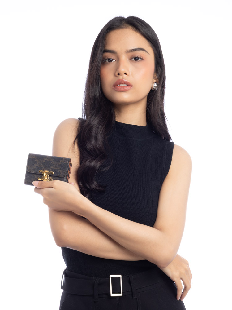 Canvas Triomphe Compact Wallet Tan