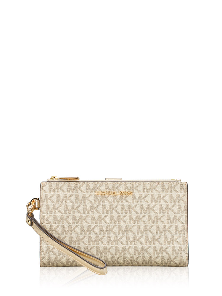 Jet Set Monogram Double Zip Large Wristlet Pale Gold
