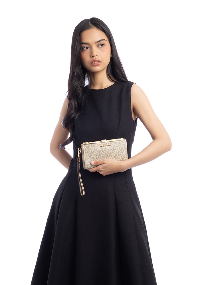 Jet Set Monogram Double Zip Large Wristlet Pale Gold