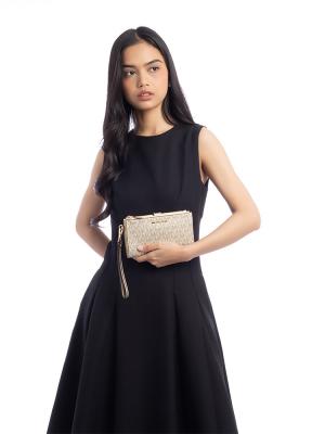 Jet Set Monogram Double Zip Large Wristlet Pale Gold