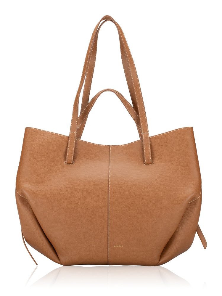 Textured Calfskin Cyme Tote Camel