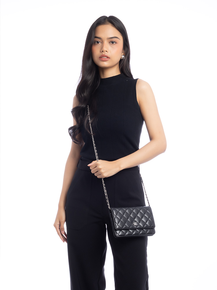 Lambskin Wallet On Chain WOC Black