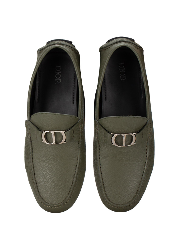 Men Grained Calfskin Odéon Loafers Olive Sz 41