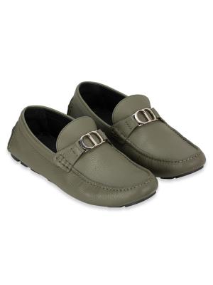 Men Grained Calfskin Odéon Loafers Olive Sz 41