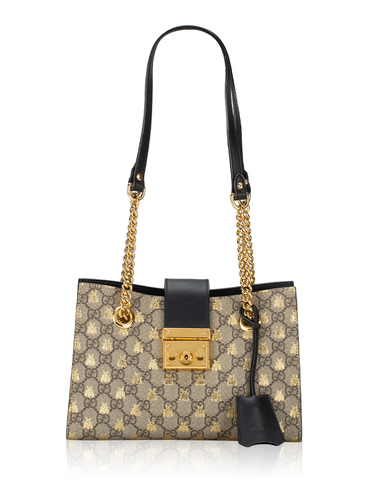 GG Supreme Bees Padlock Small Tote Beige Oro Black