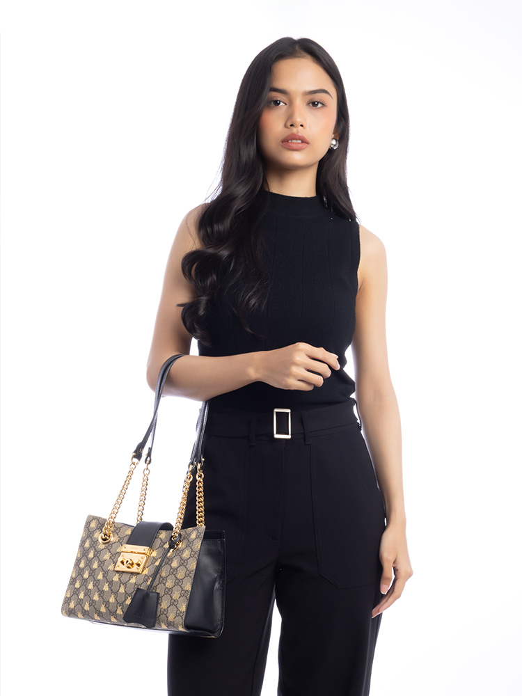 GG Supreme Bees Padlock Small Tote Beige Oro Black